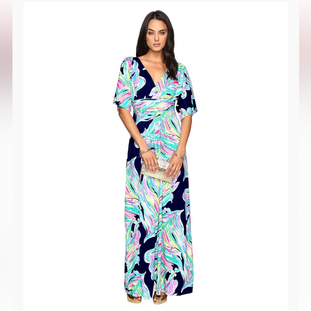 Lilly Pulitzer Parigi Maxi Dress Women's Dress Bright Navy Dont Leave Me Hanging